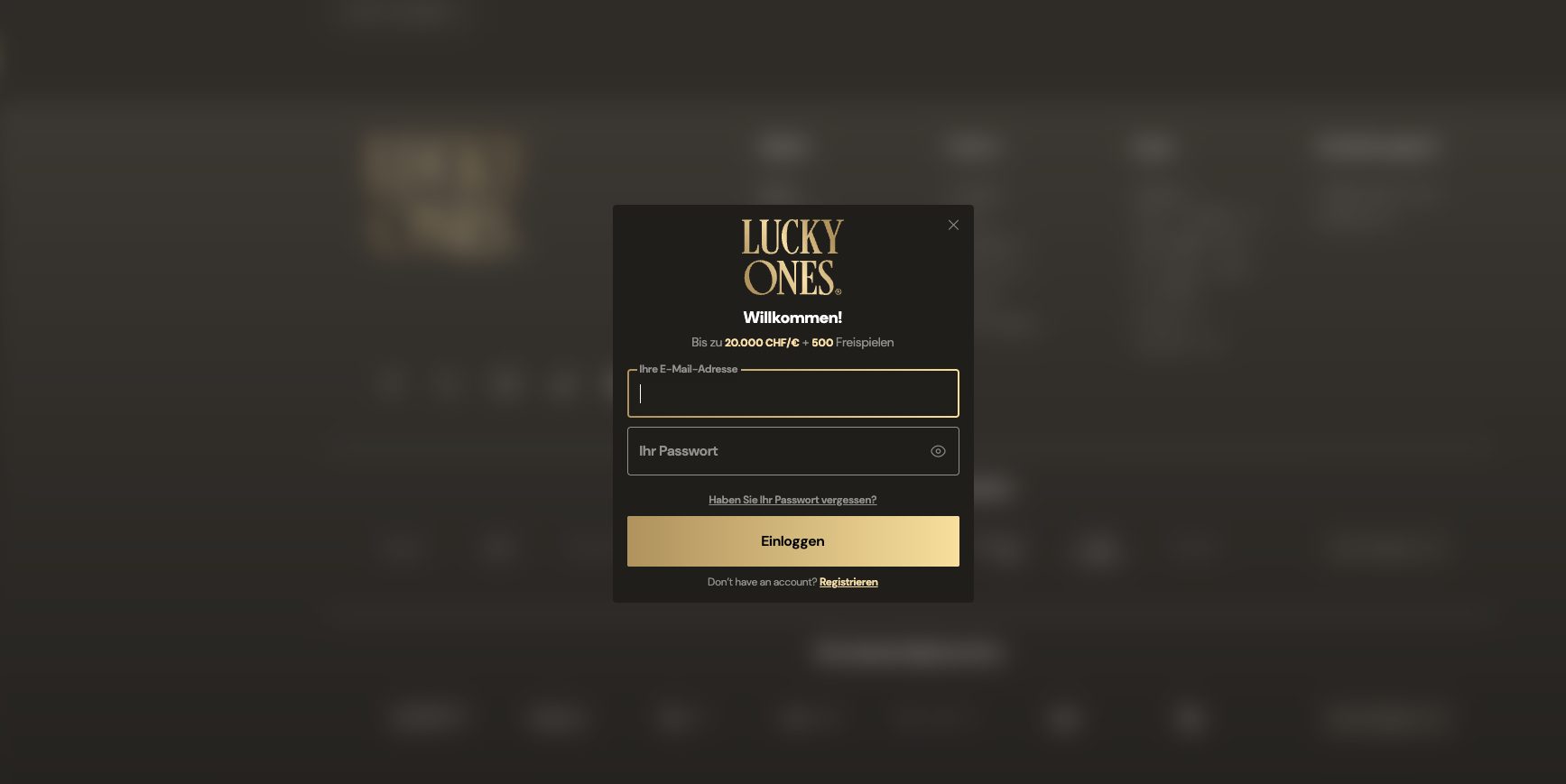 Lucky Ones Australia login page on desktop showing sign in form